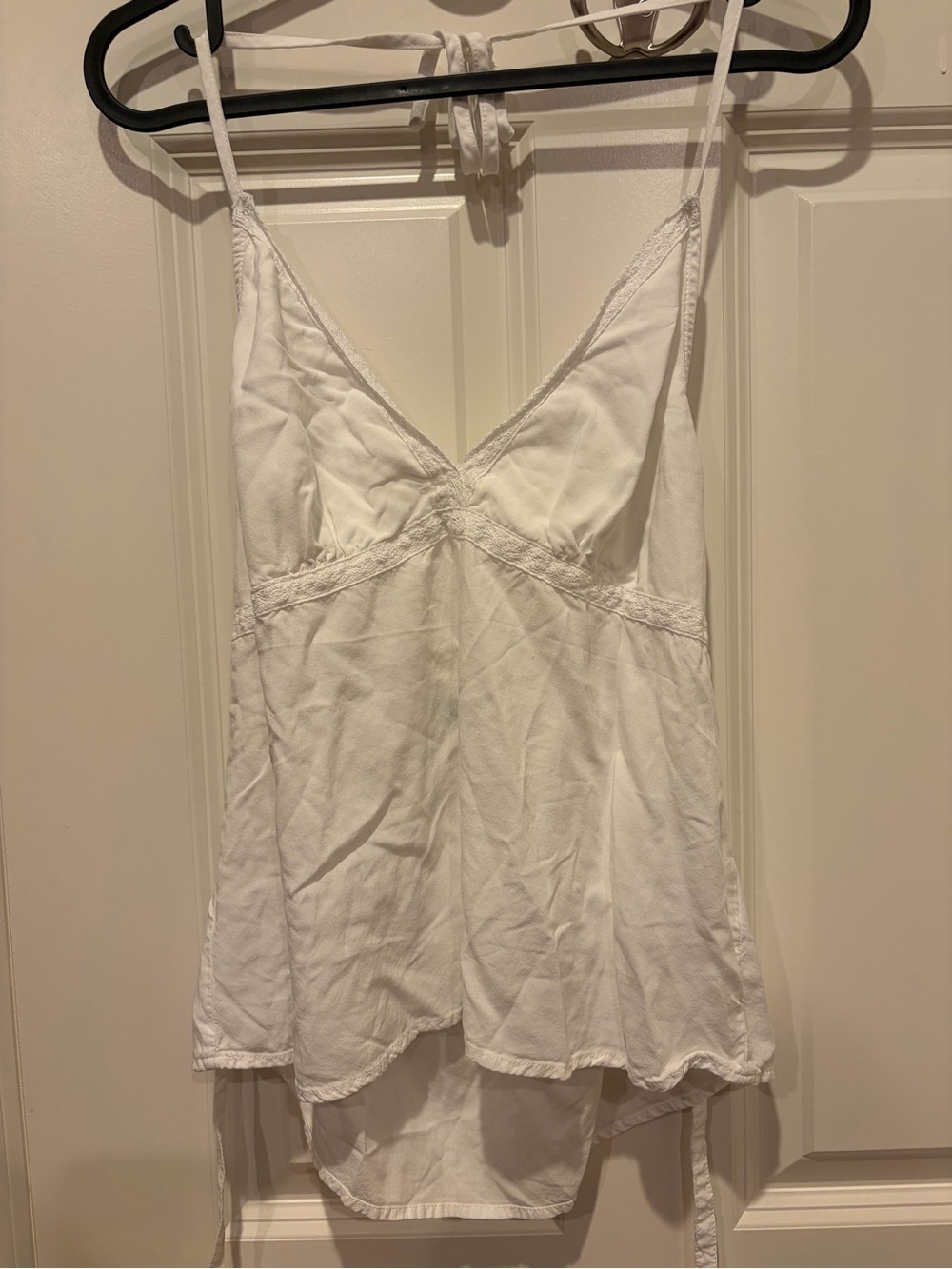 Brandy Melville White Lace-Trim Halter Blouse
